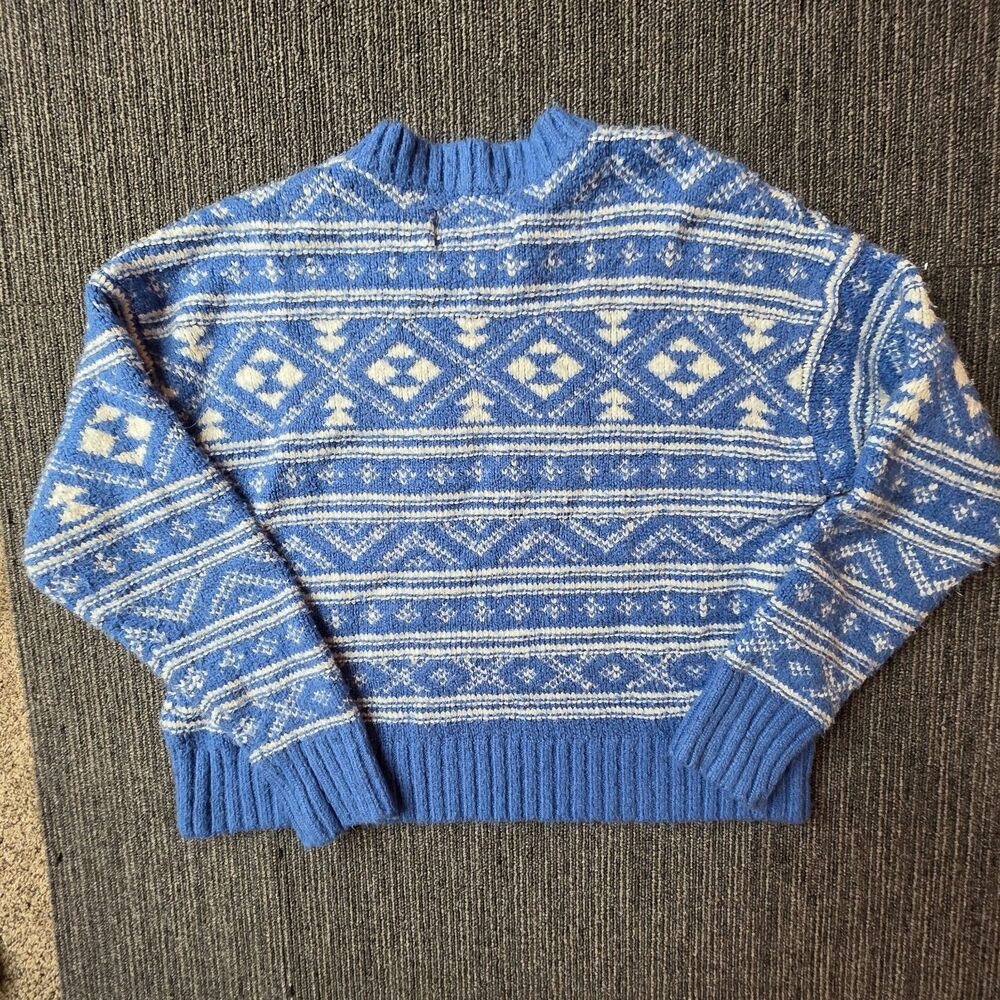 American Eagle Pullover Sweater Size Medium Blue Fair Isle Nordic Ski Winter - Picture 7 of 7